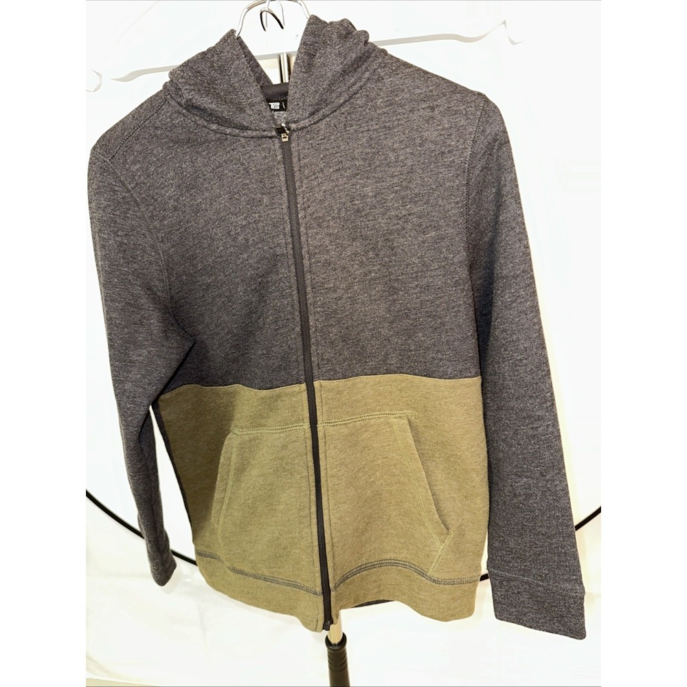 Tek Gear Fleece Full Zip Hoodie Boys Sz Medium Charcoal Gray/Olive Green